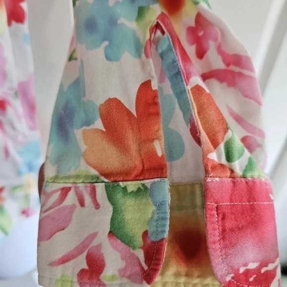 Chaps Floral Watercolor Button Down Shirt M Cotton Spring Garden Preppy Top - Picture 6 of 7